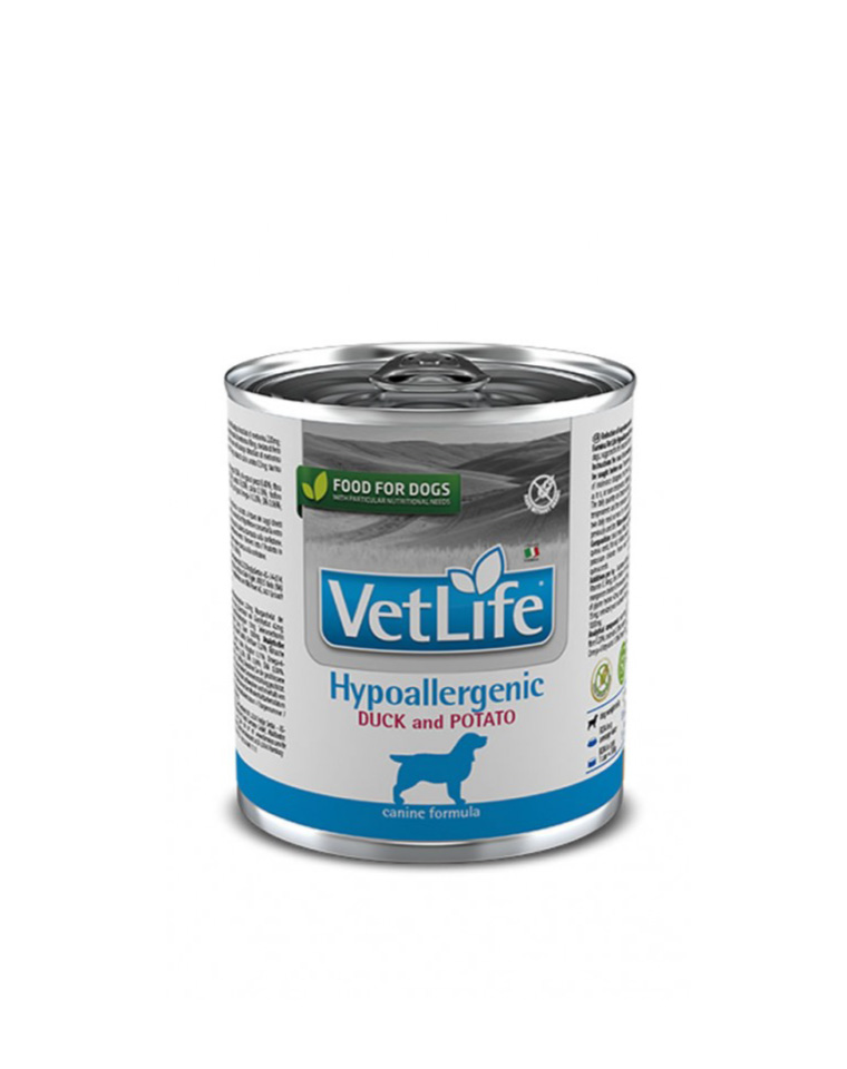 VetLife Lata Perro Hipoalergénica Pato 300g